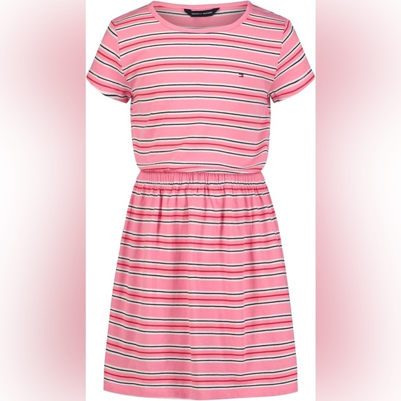 NWT|| TOMMY HILFIGER Big Girls Striped Cinched T-shirt Dress in size: 10/12 - Picture 1 of 3
